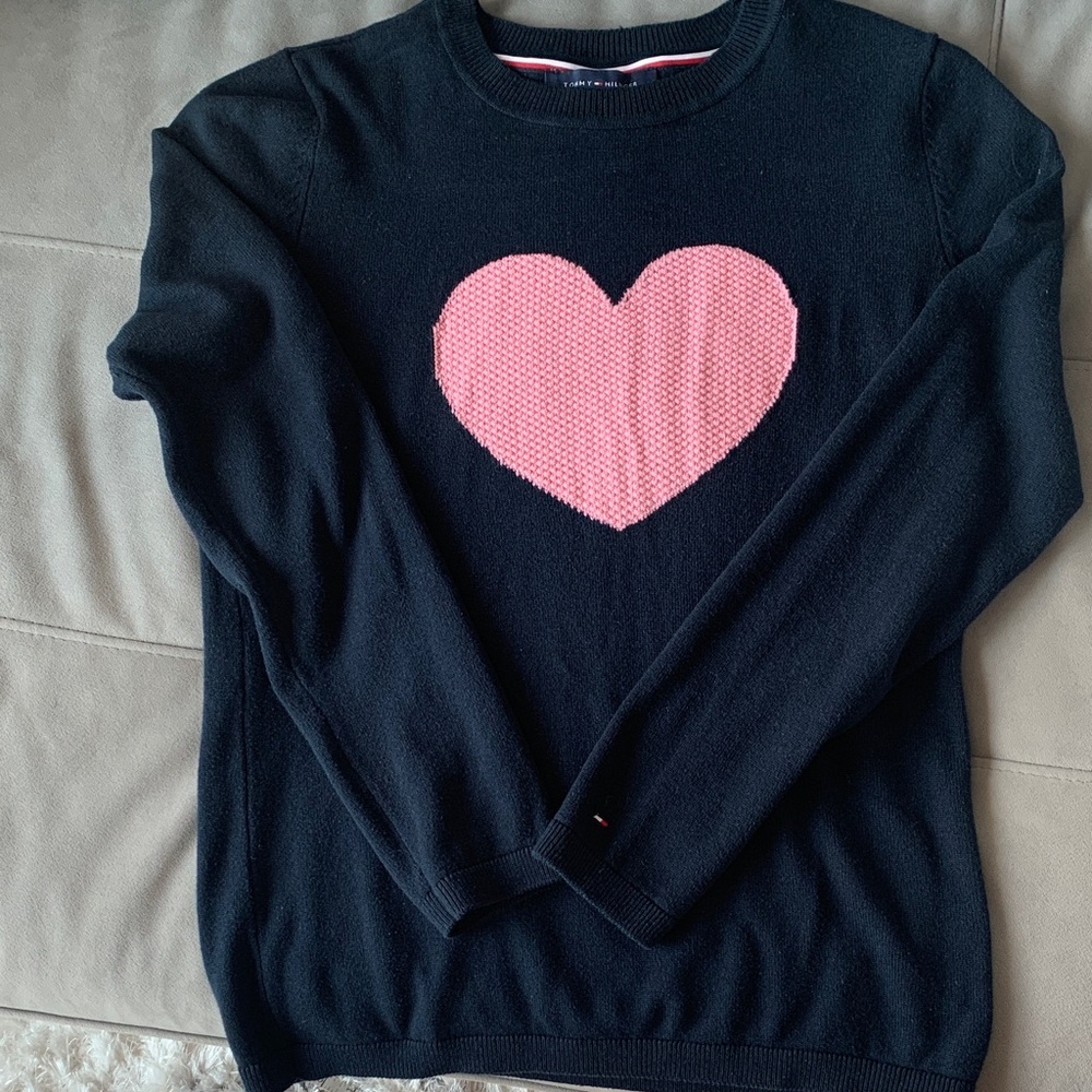 Tommy Hilfiger Navy Sweater with Pink Heart